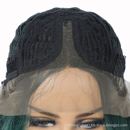 Wholesale vendors green straight premium fiber closure wigs blend cheap lowest price bob short synthetic wigs